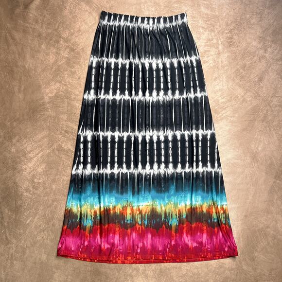 Vintage Y2K Double Click Tie Dye Black & White Rainbow Maxi Skirt Stretchy Boho - Picture 1 of 6